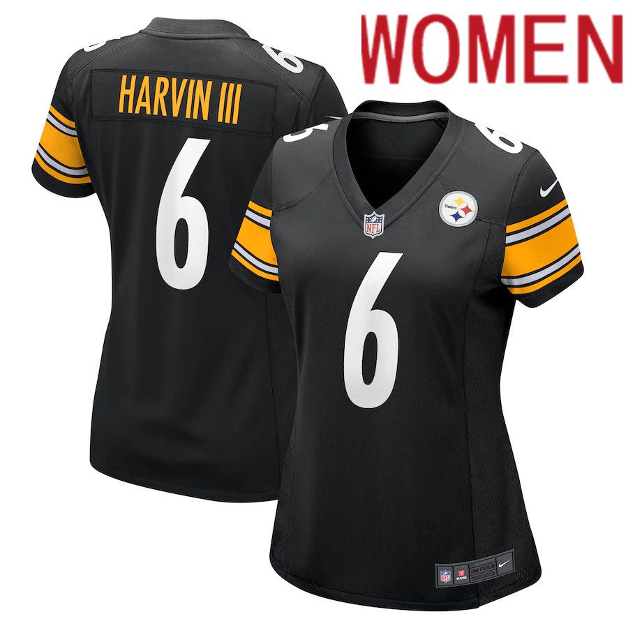 Women Pittsburgh Steelers #6 Pressley Harvin III Nike Black Game NFL Jersey
